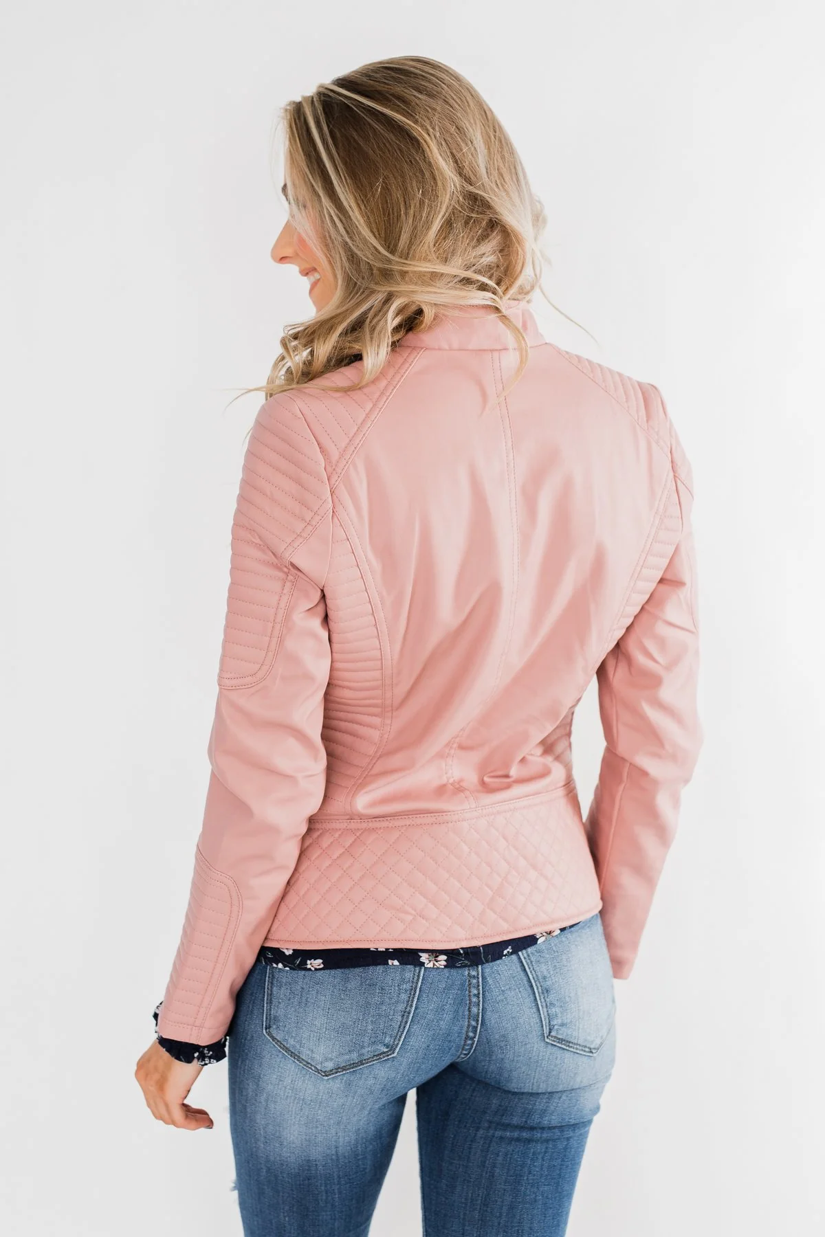Leather Moto Jacket- Mauve Pink - Image 11