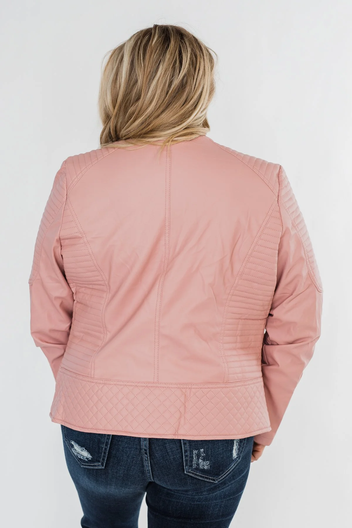 Leather Moto Jacket- Mauve Pink - Image 12