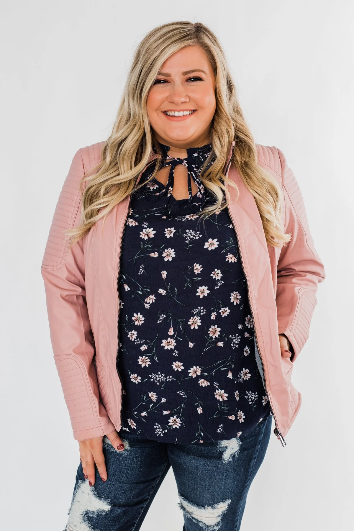 Leather Moto Jacket- Mauve Pink - Image 4