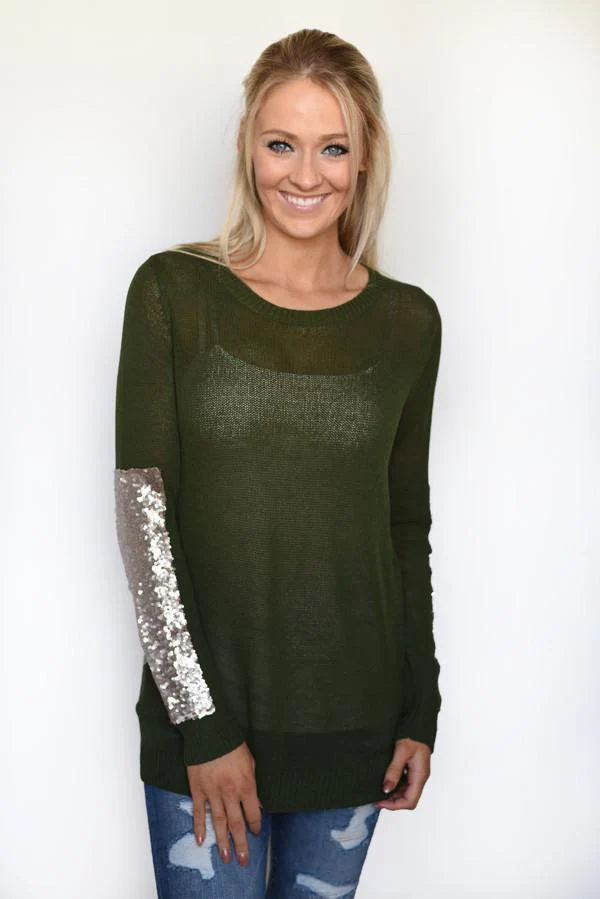 Leave a Little Sparkle Top - Olive - Image 2