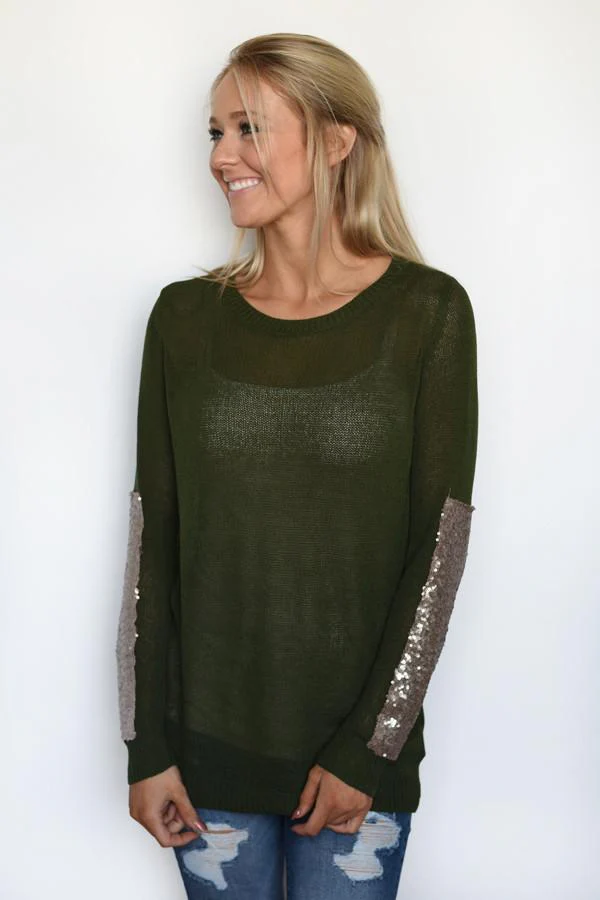 Leave a Little Sparkle Top - Olive - Image 3