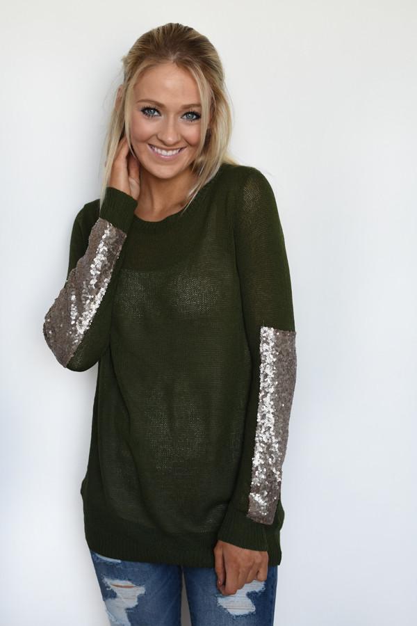 Leave a Little Sparkle Top - Olive - Image 4