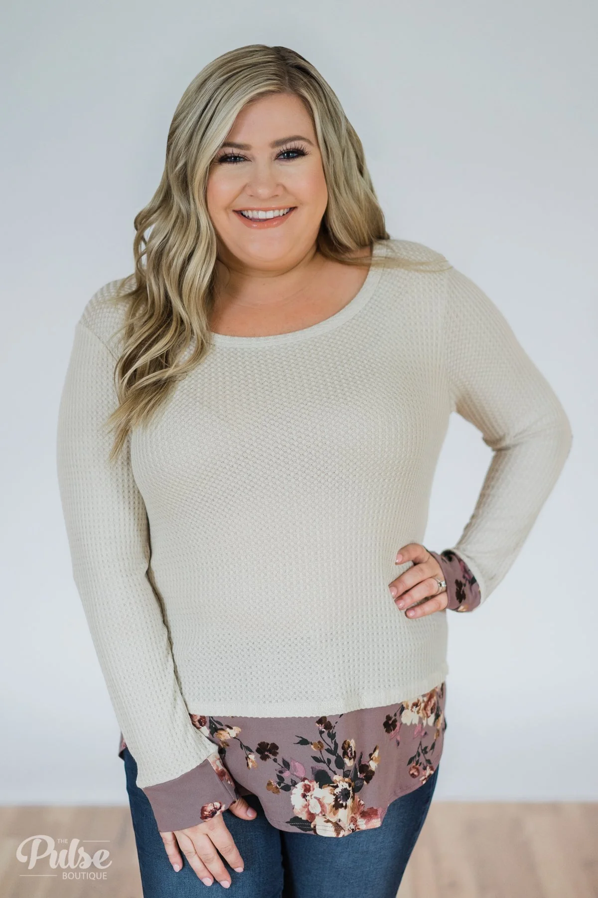 Leave it to Me Floral Waffle Top- Oatmeal & Purple - Image 2