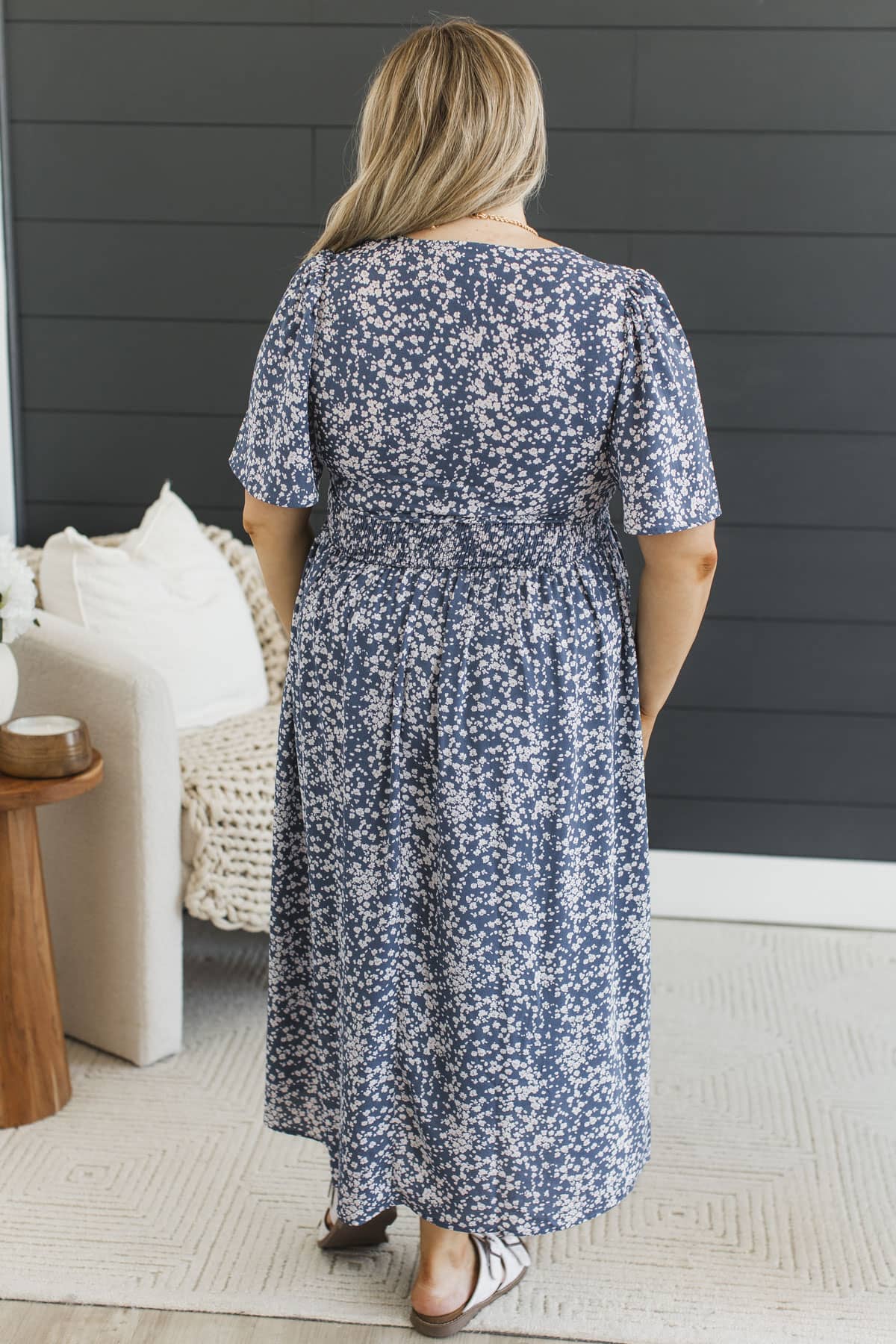 Leave No Trace Floral Midi Dress- Classic Blue - Image 7