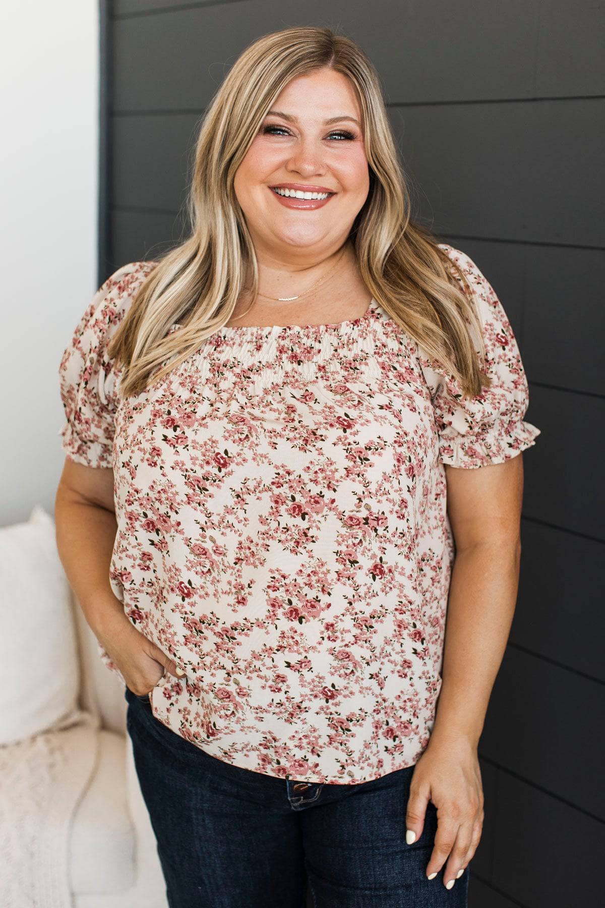 Leave Them Fascinated Floral Top- Cream