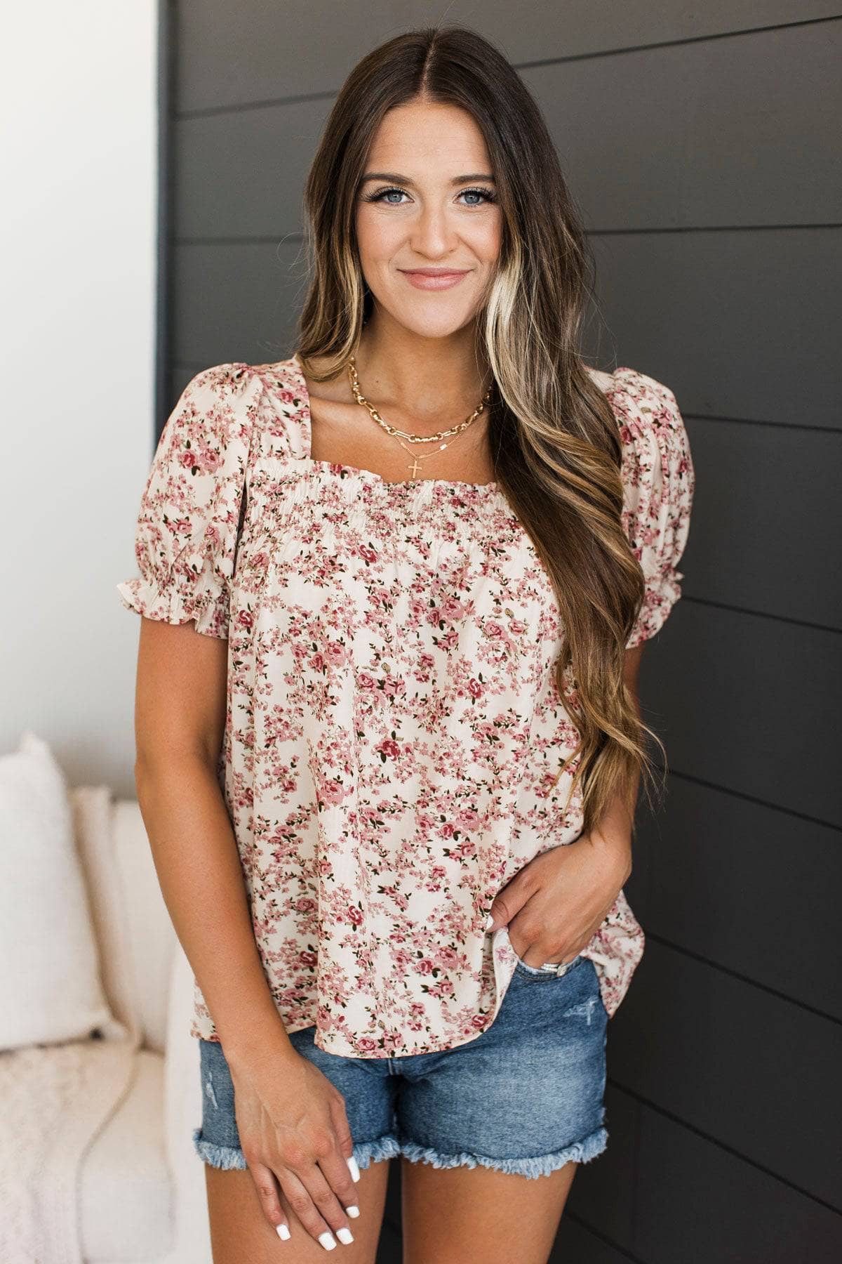 Leave Them Fascinated Floral Top- Cream - Image 4