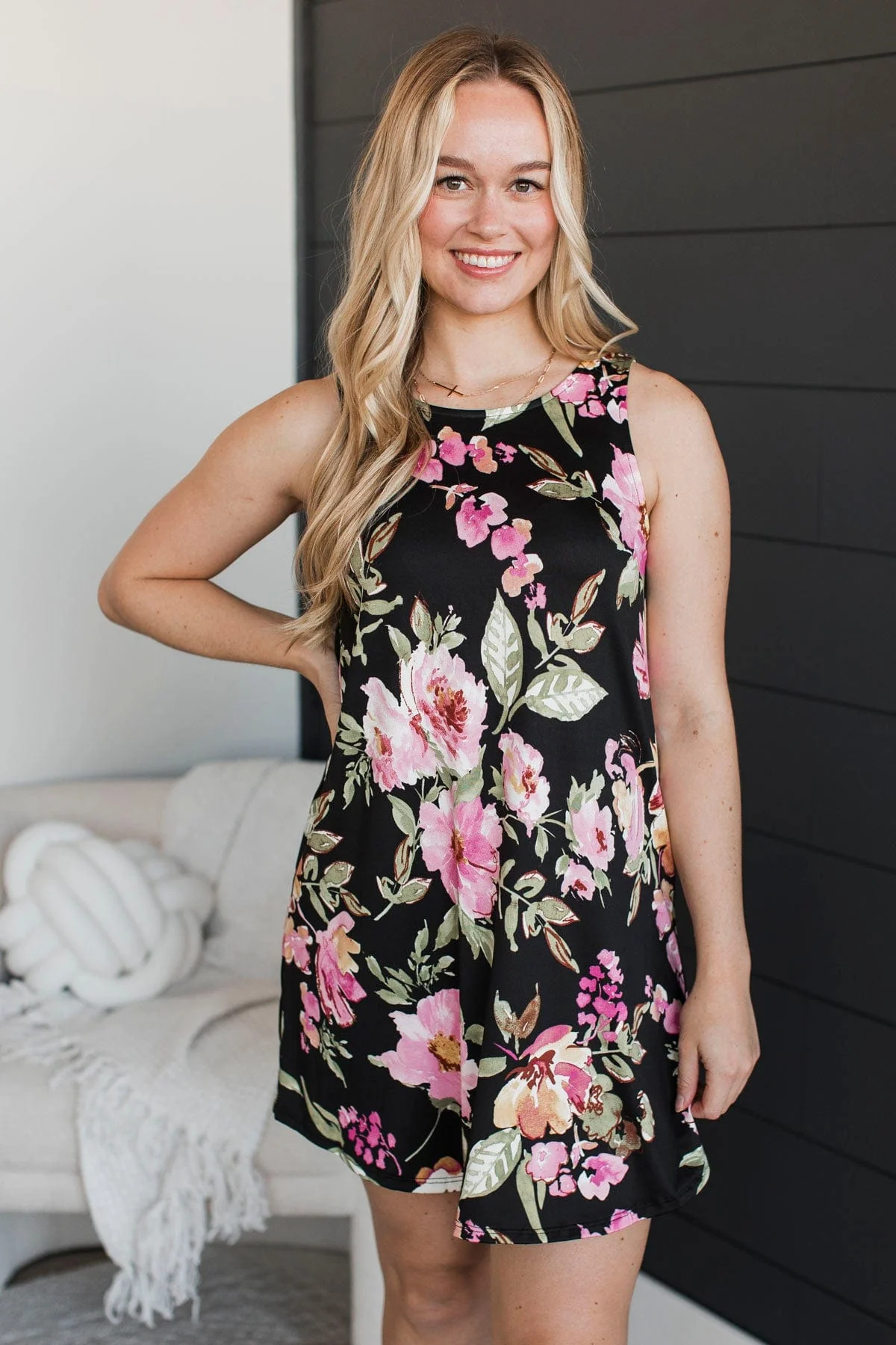 Leave Them Wondering Floral Dress- Black - Image 2