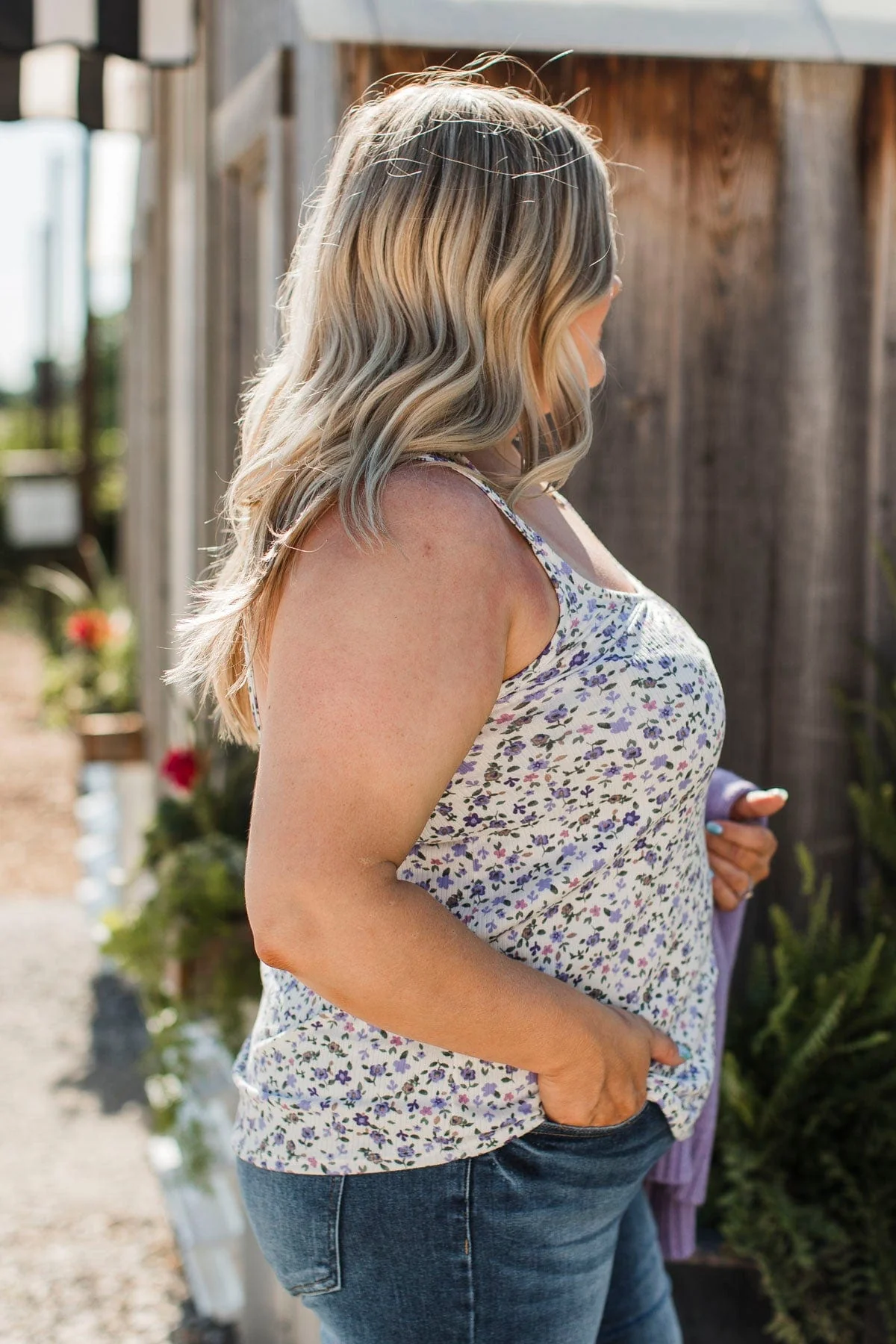 Leave You In Awe Floral Tank Top- Cream & Purple - Image 6
