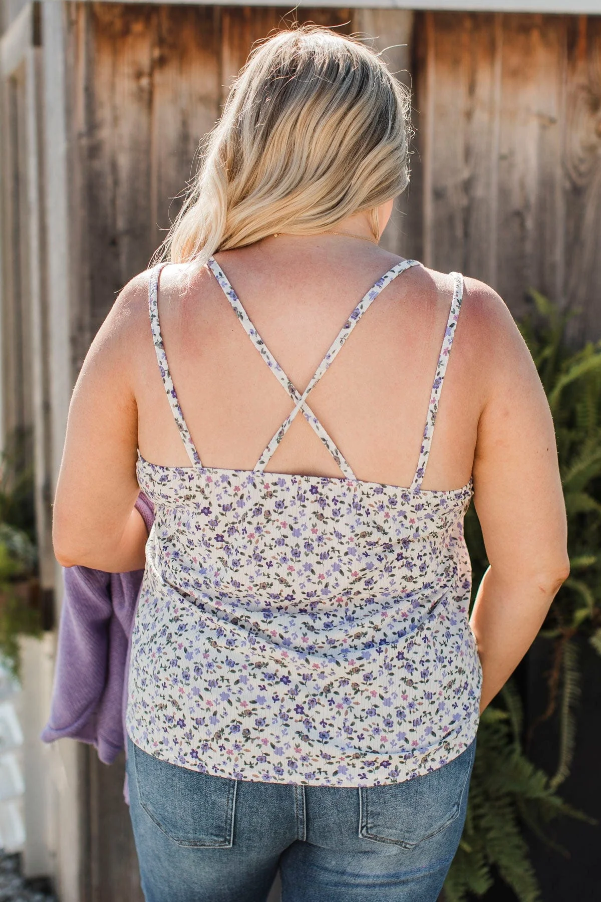 Leave You In Awe Floral Tank Top- Cream & Purple - Image 8