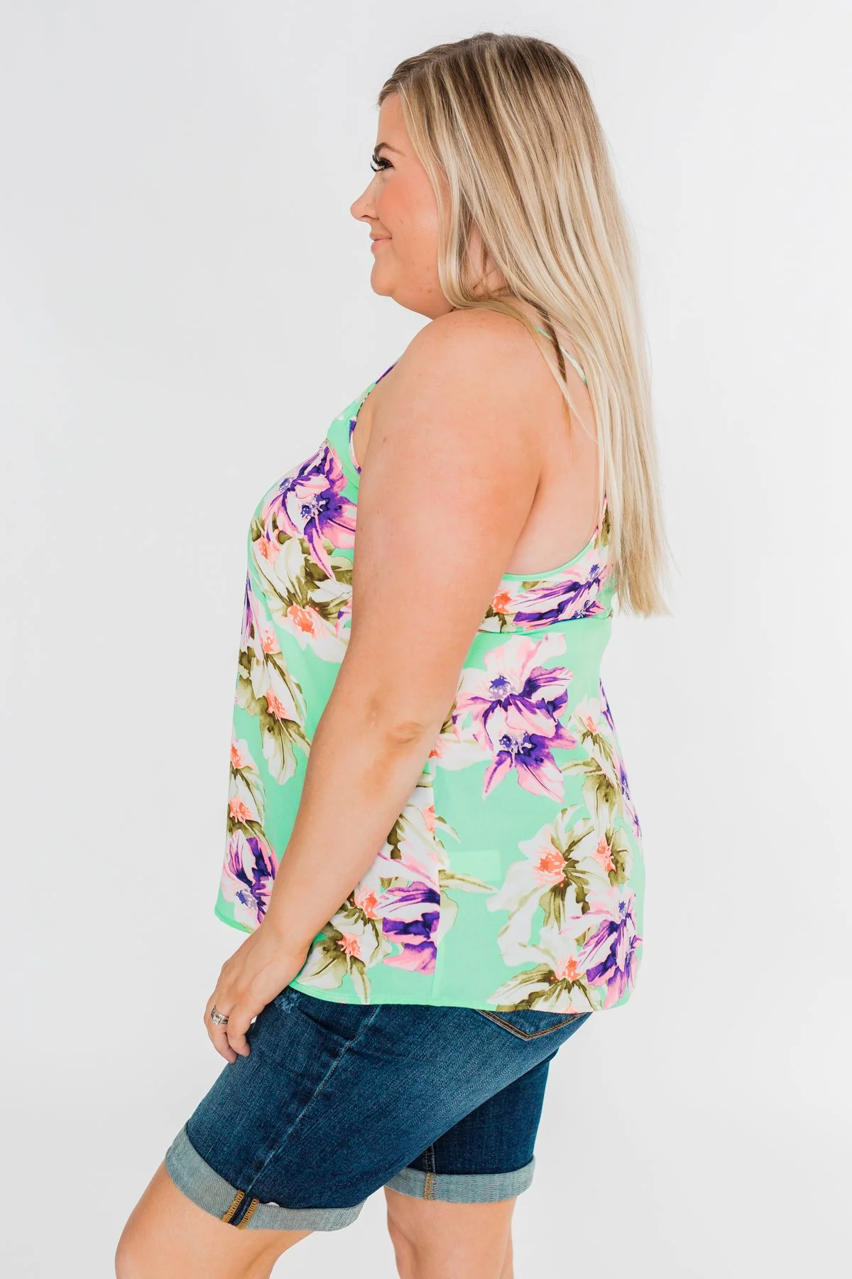 Leave You Speechless Floral Tank Top- Bright Mint - Image 9
