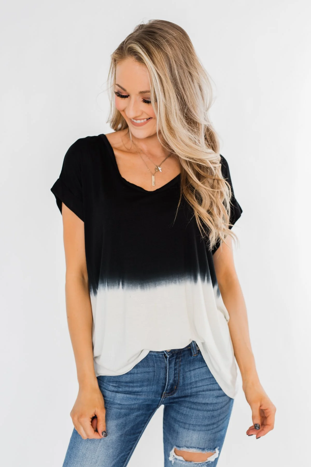 Leave You With A Smile Ombre Top- Black & Ivory - Image 3