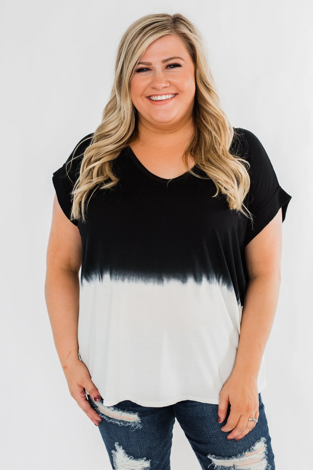 Leave You With A Smile Ombre Top- Black & Ivory - Image 4