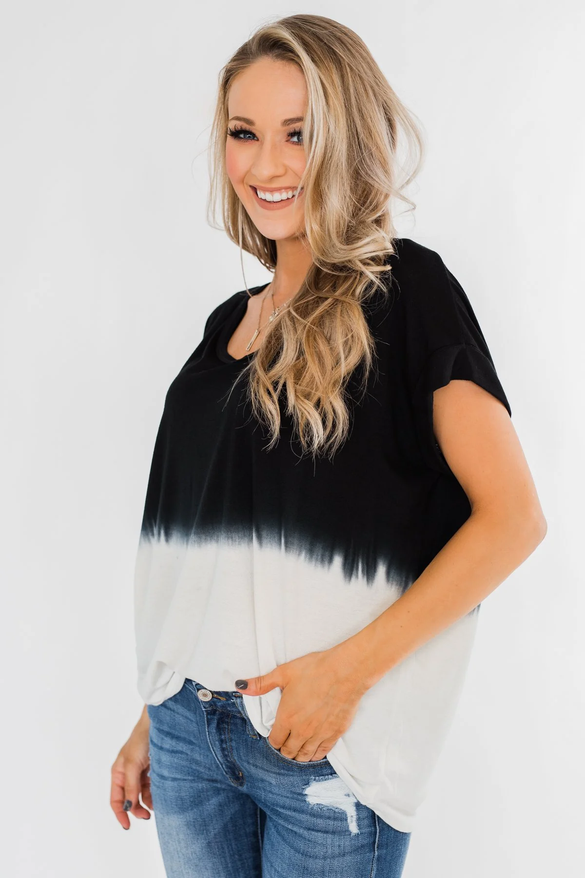Leave You With A Smile Ombre Top- Black & Ivory - Image 5