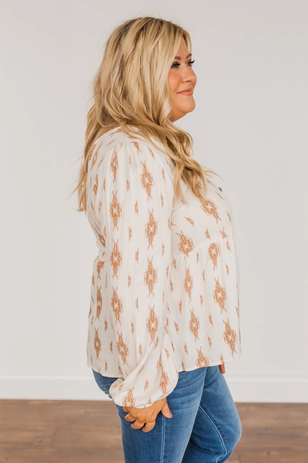 Leaves Of Gold Long Sleeve Blouse- Off-White & Bronze - Image 10