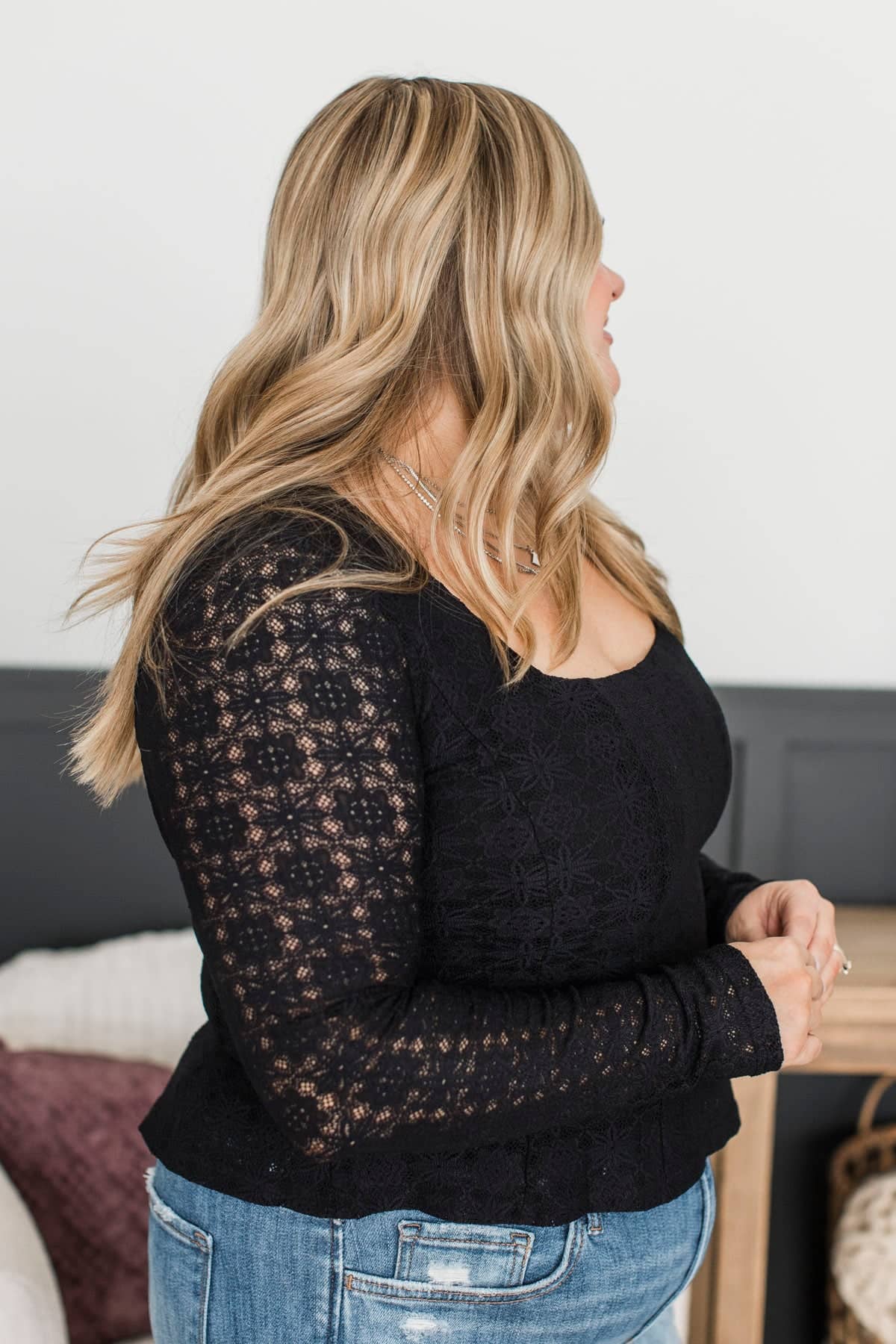 Left An Impression Floral Lace Peplum Top- Black - Image 7