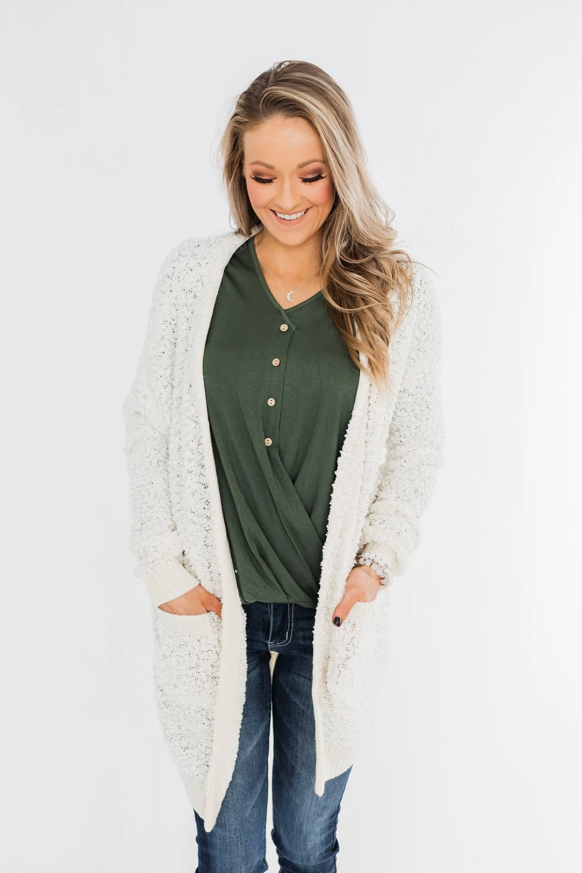 Left Me Speechless Wrap Button Top- Olive - Image 3