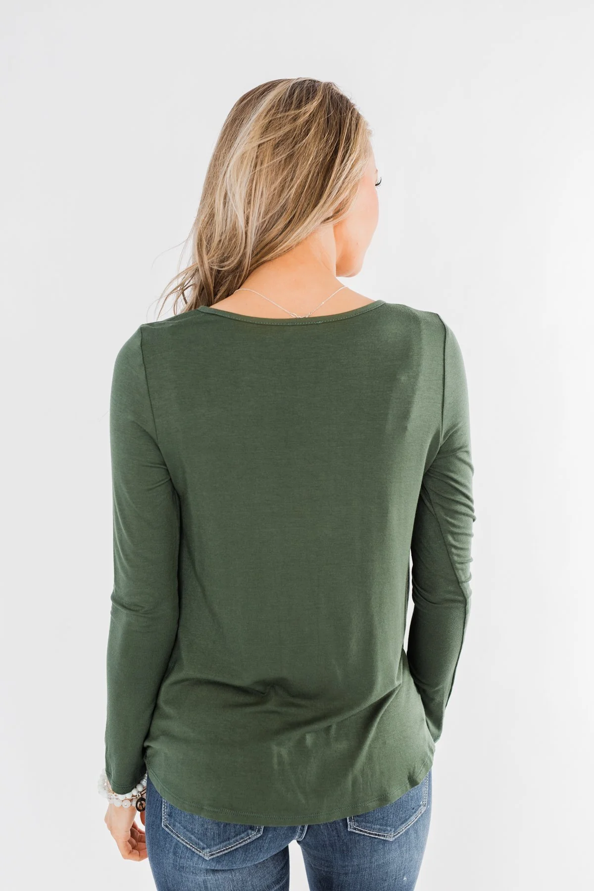 Left Me Speechless Wrap Button Top- Olive - Image 5