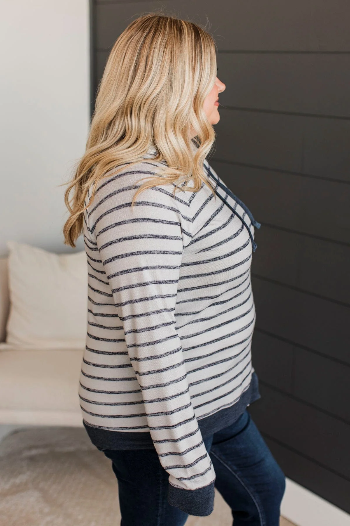 Left Nothing Behind Hooded Top- Ivory & Navy - Image 5