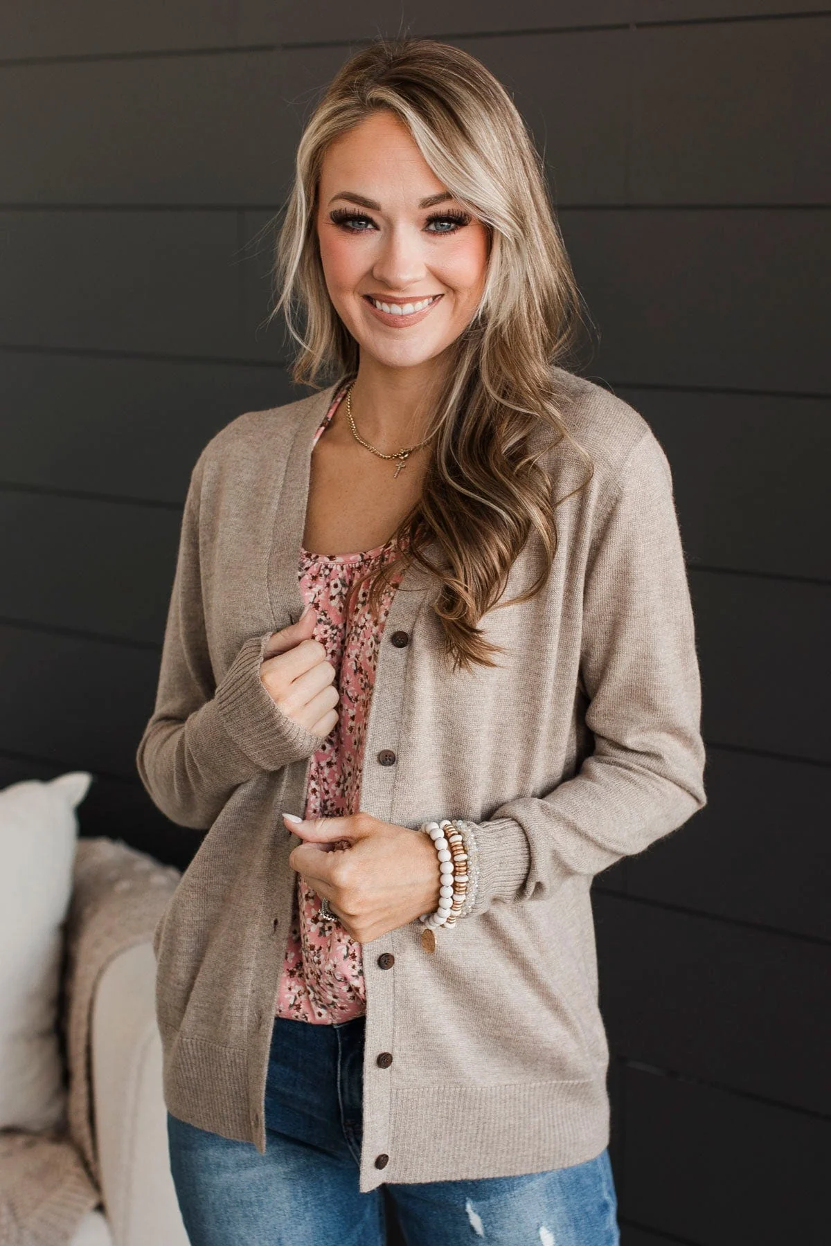 Left To Fate Button Cardigan- Taupe - Image 2