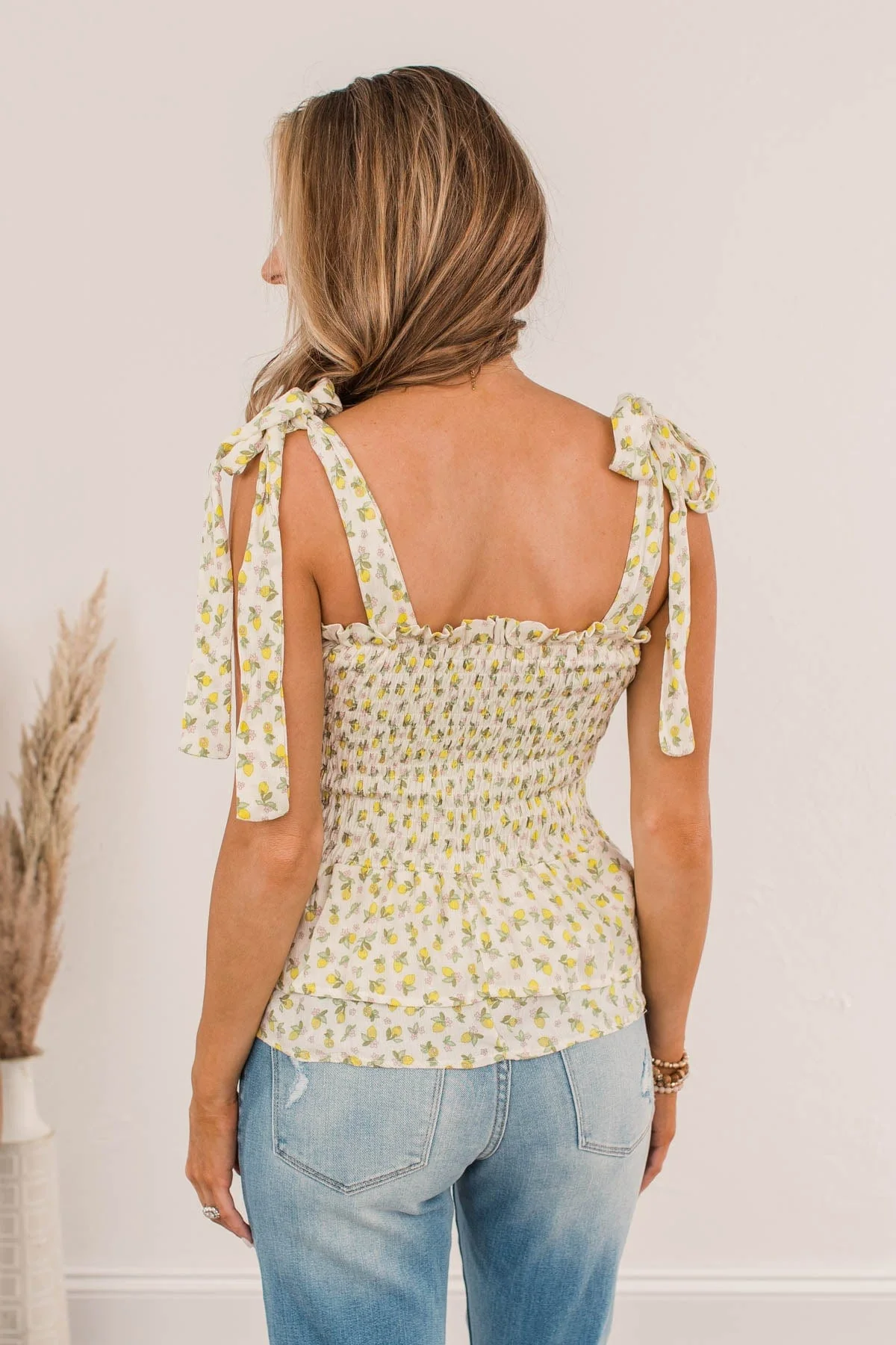 Lemon Drop Tie Strap Tank Top- Ivory - Image 10
