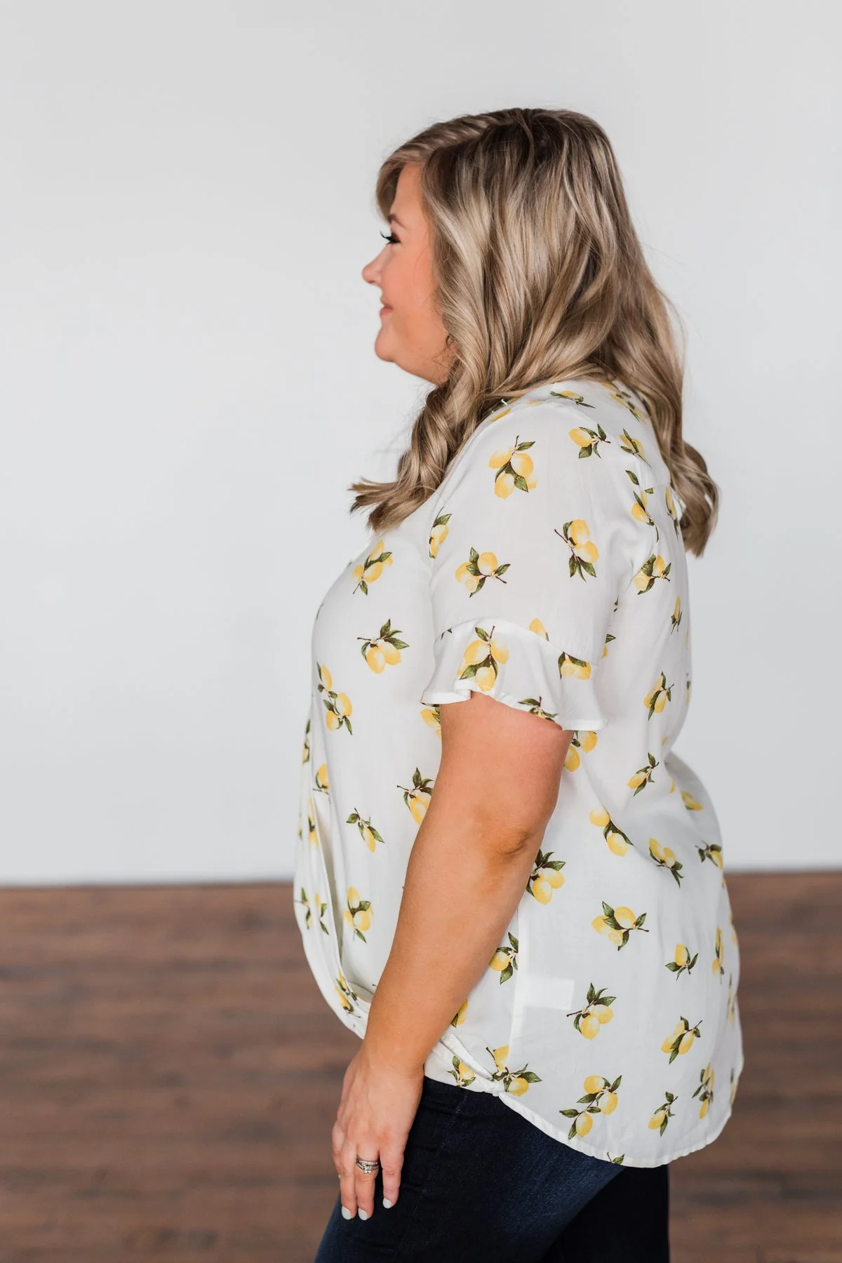 Lemon Print V-Neck Wrap Top- Ivory - Image 8