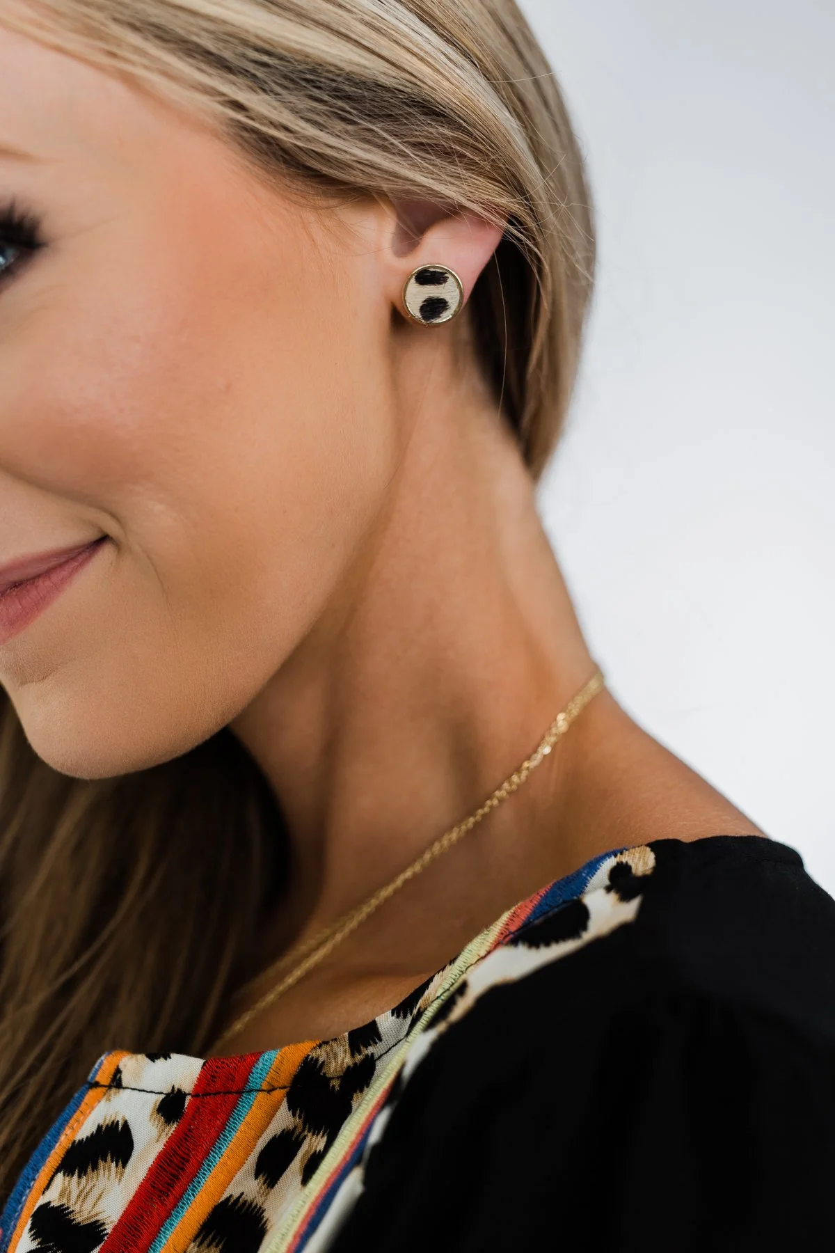Leopard Circle Stud Earrings - Image 3