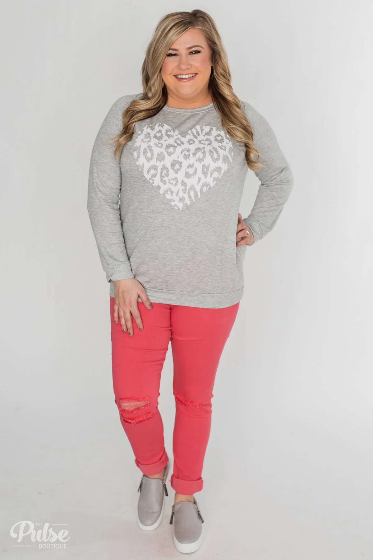 Leopard Has My Heart Pullover Top- Heather Grey - Image 4