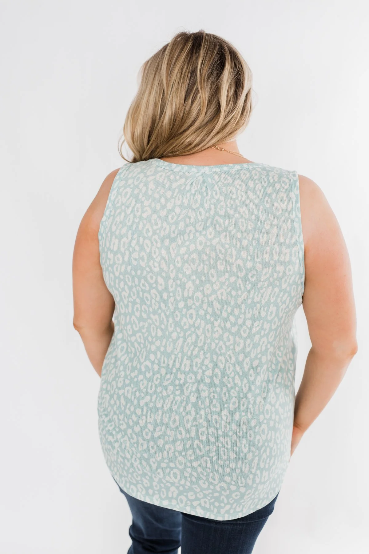 Leopard Knit Tank Top- Mint Blue & Ivory - Image 9