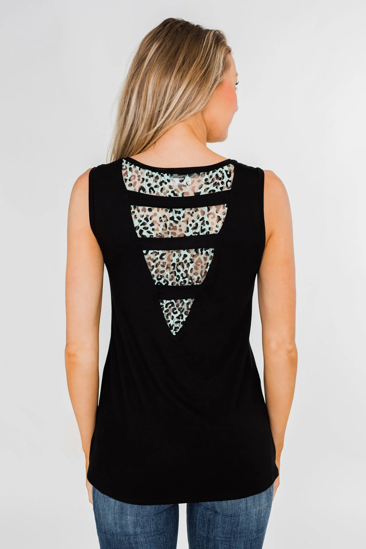 Leopard Lace Back Pocket Tank- Mint - Image 11