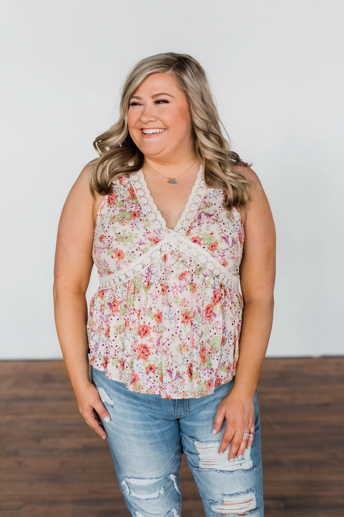 Let It Grow Floral Lace Tank Top- Light Pink - Image 2