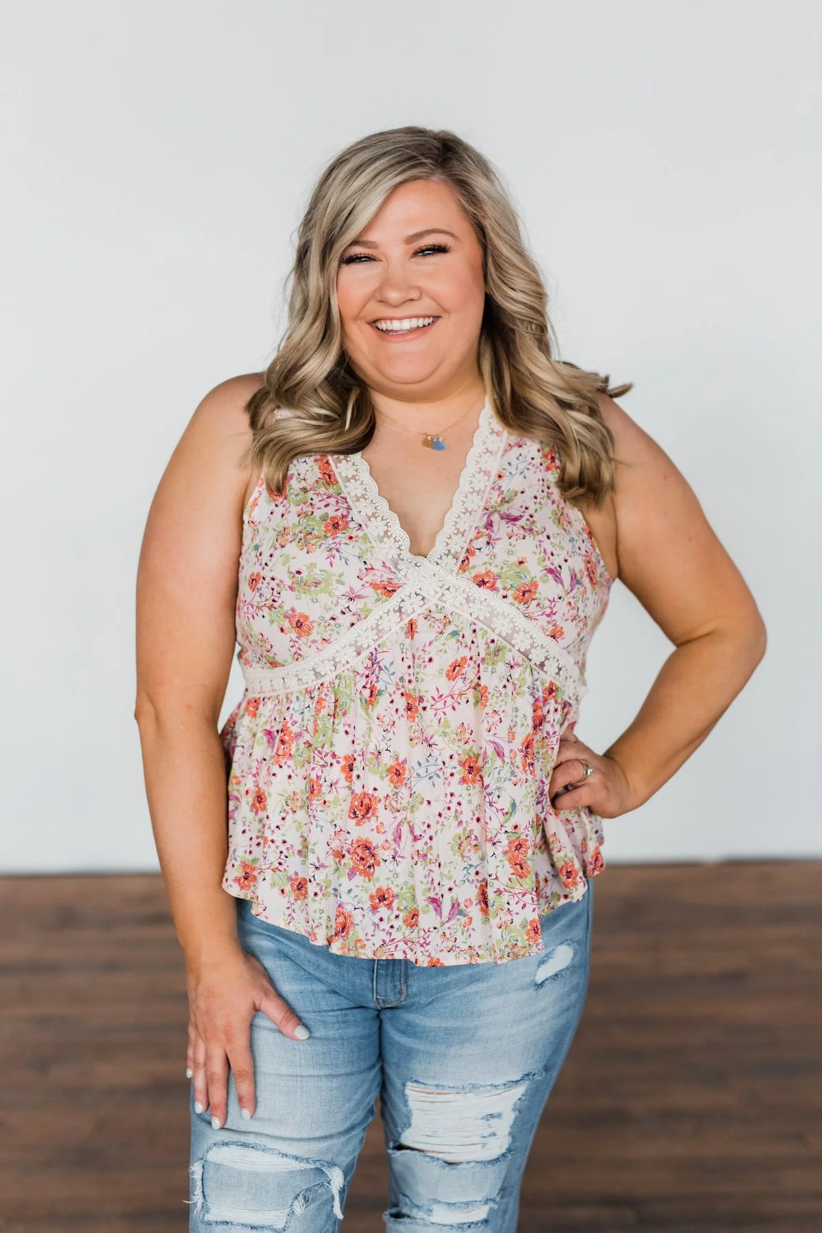 Let It Grow Floral Lace Tank Top- Light Pink - Image 6