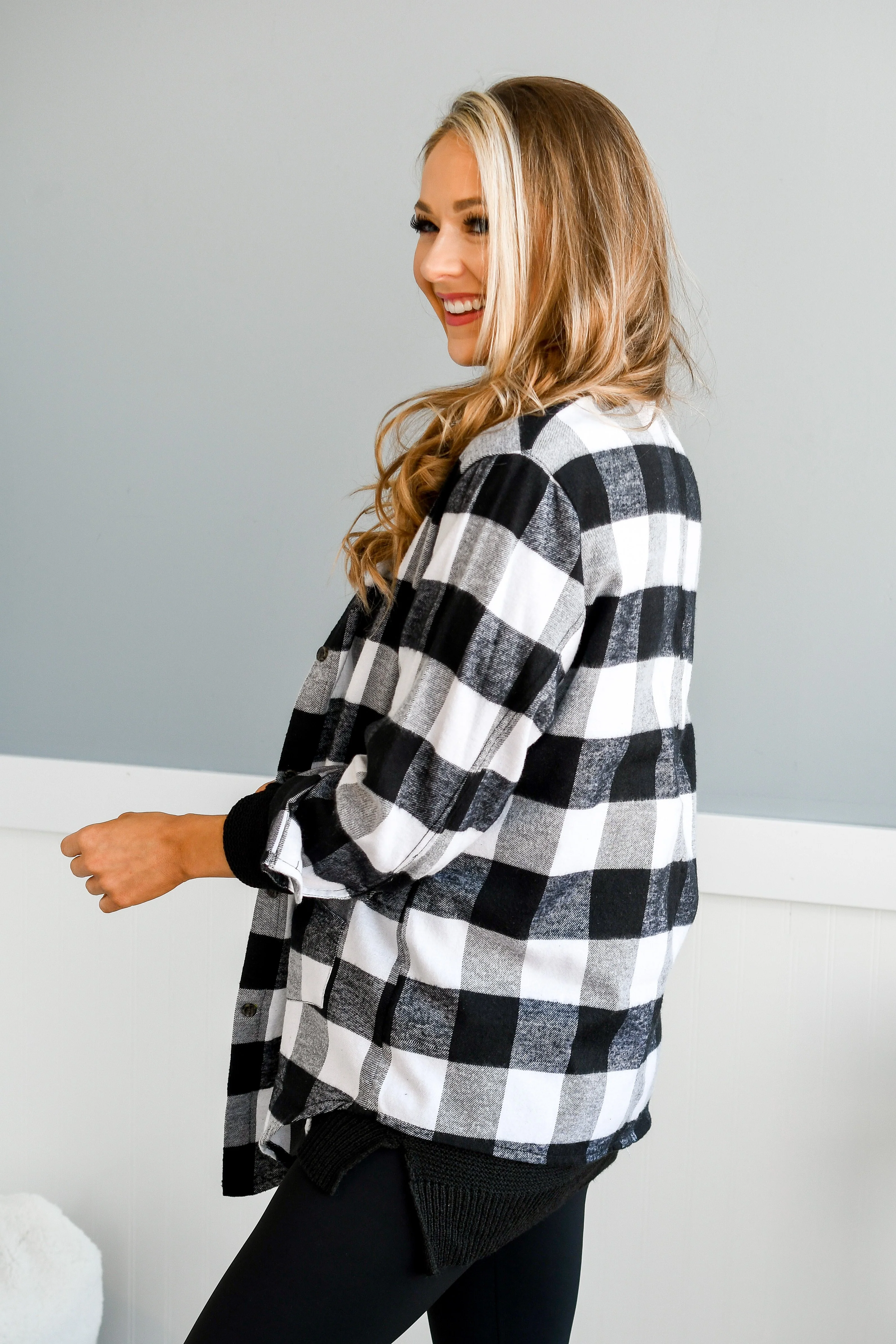 Let It Snow Button Plaid Top- White Buffalo Plaid - Image 4