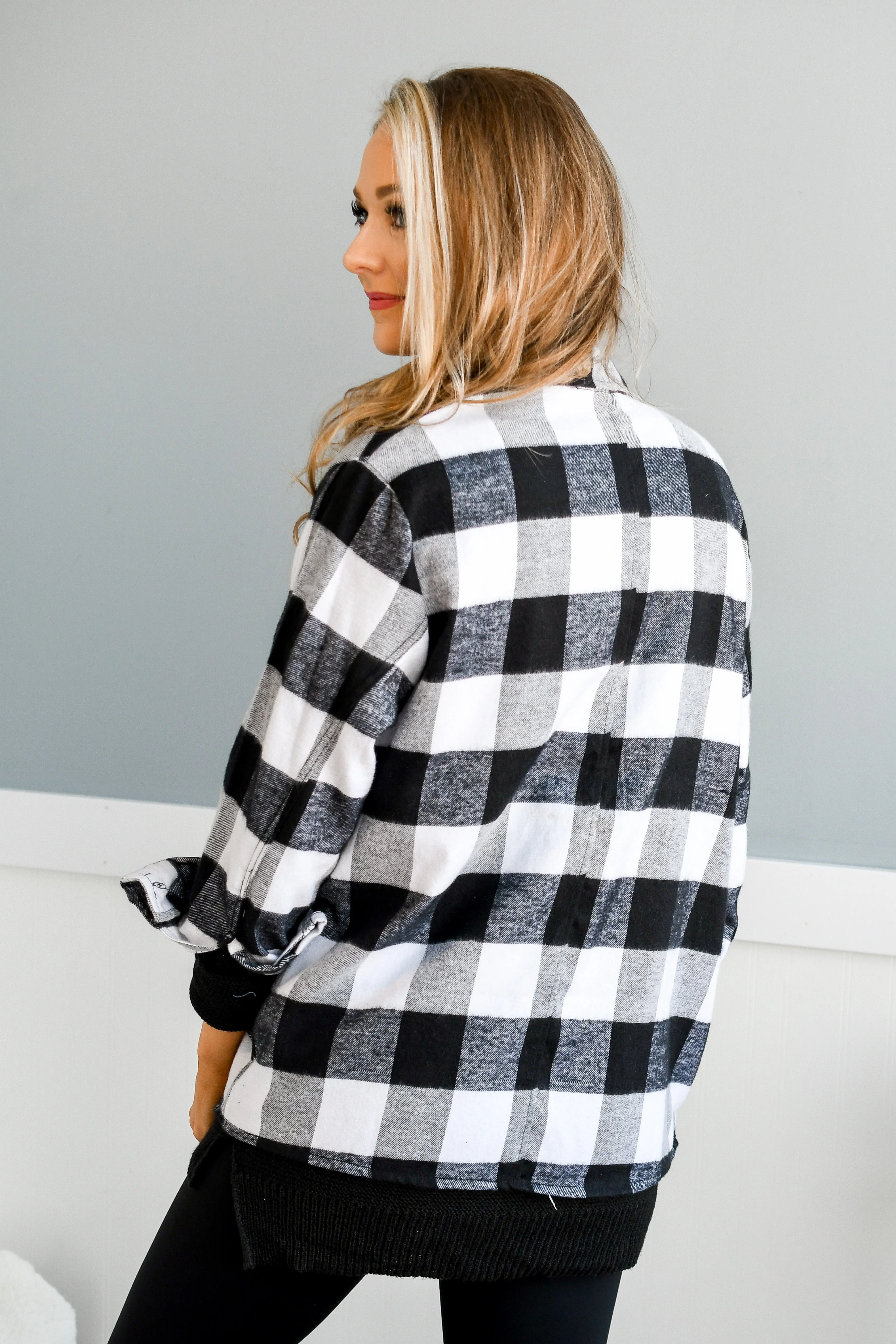 Let It Snow Button Plaid Top- White Buffalo Plaid - Image 5