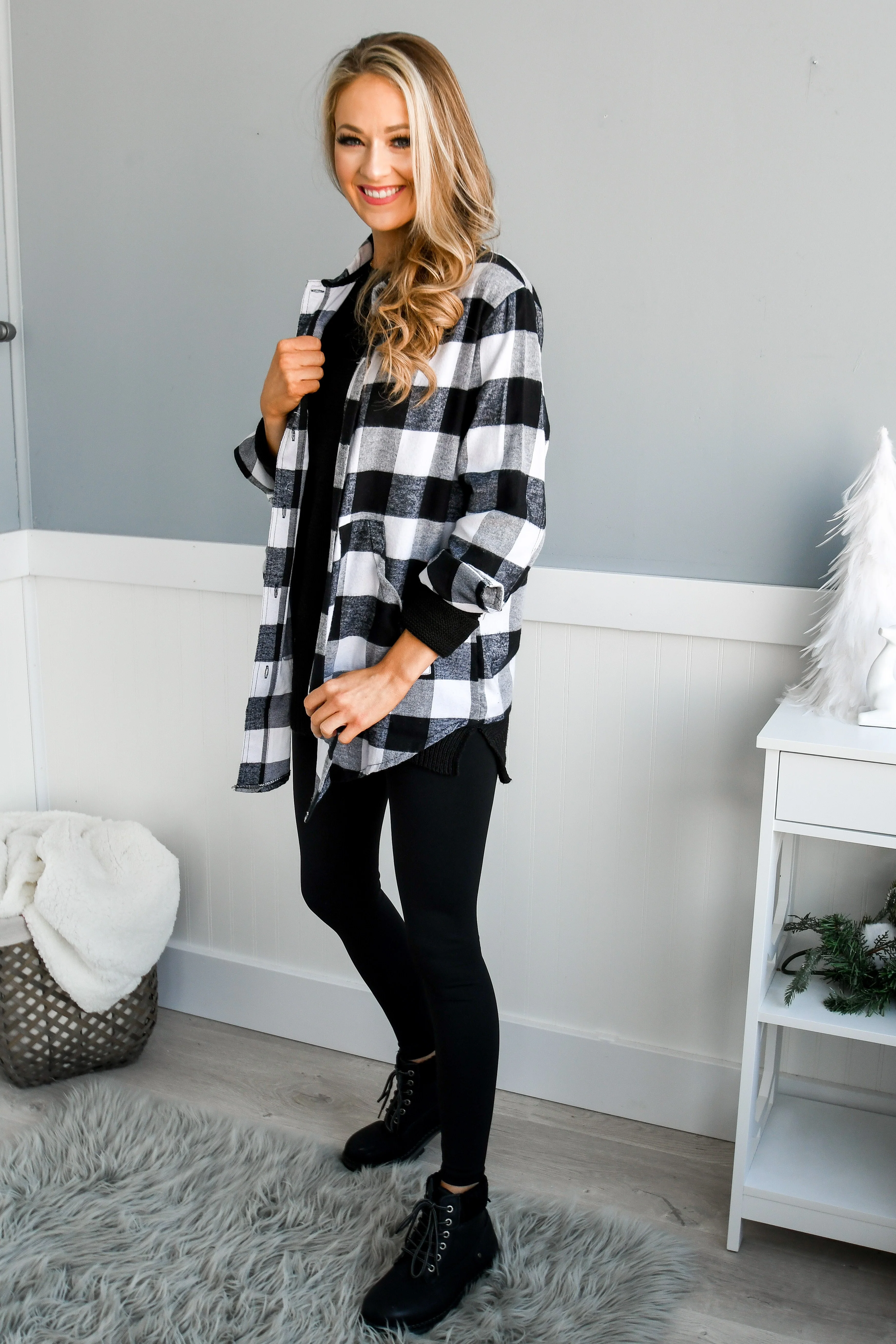 Let It Snow Button Plaid Top- White Buffalo Plaid - Image 6