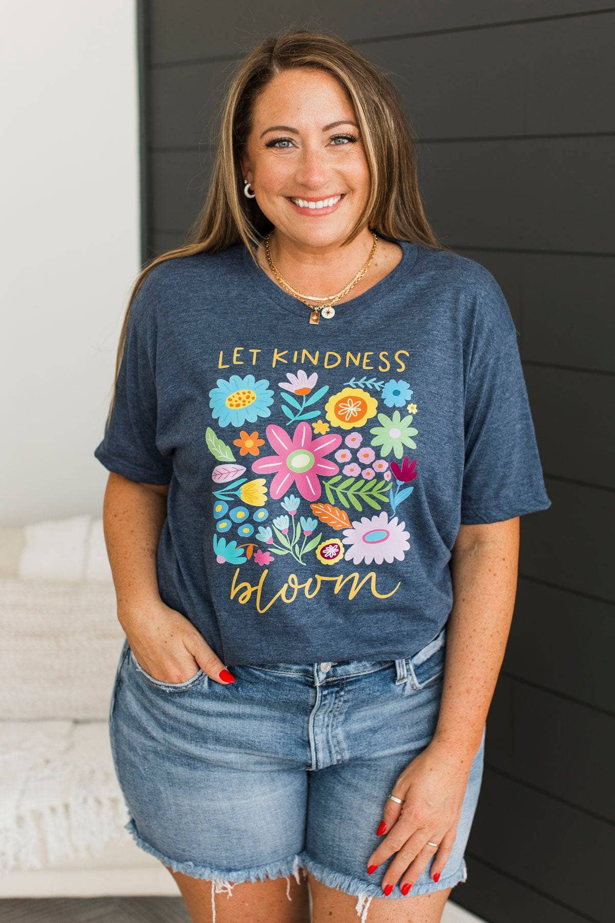 "Let Kindness Bloom" Graphic Tee- Dark Navy