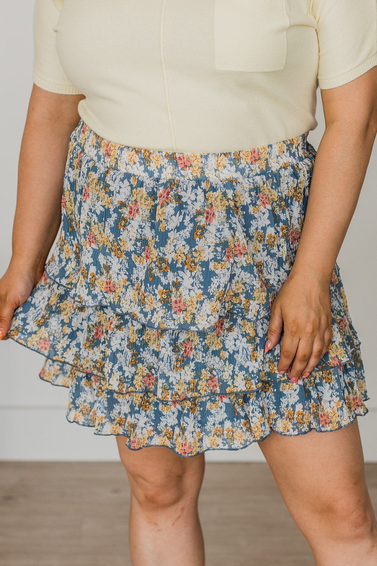 Let Love Bloom Floral Skirt- Dark Blue & Yellow - Image 3