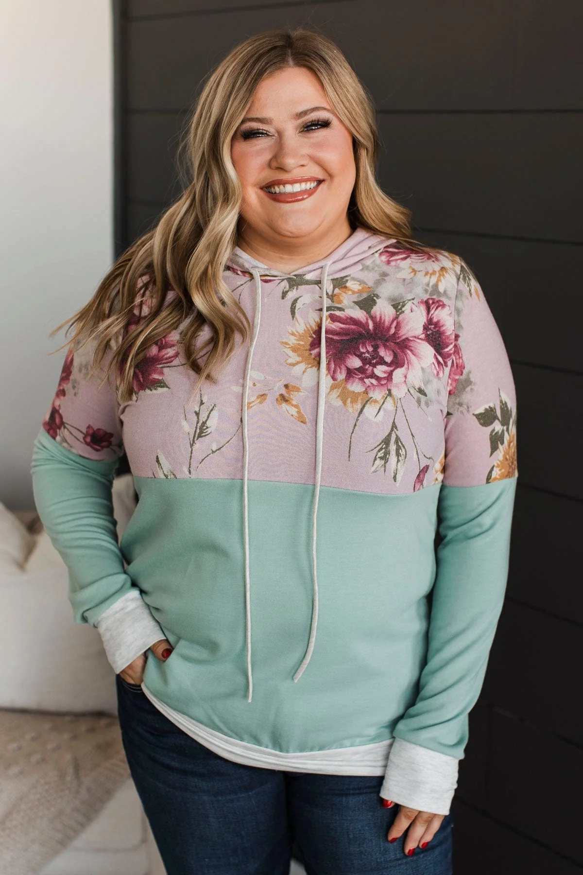 Let Love Grow Hooded Top- Dusty Mauve & Mint - Image 2