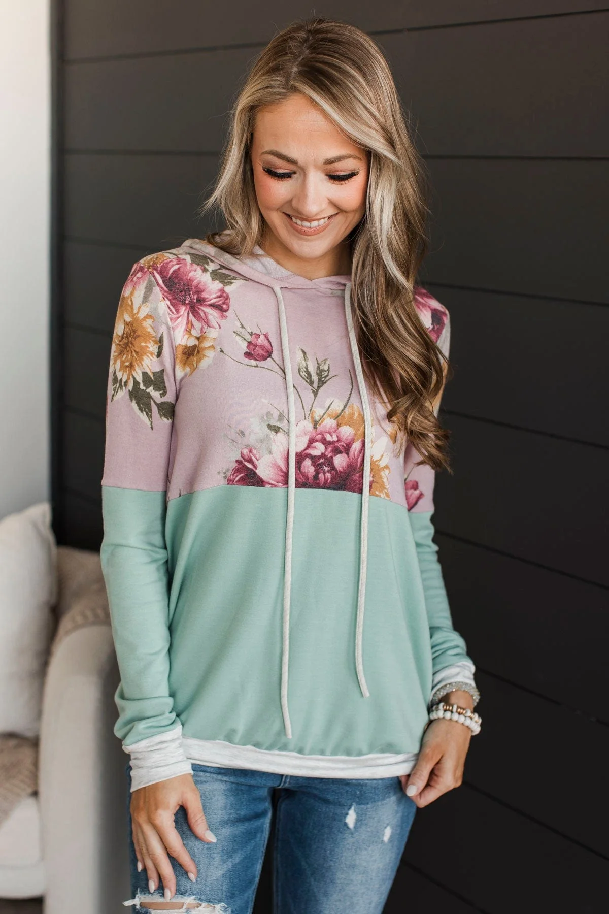 Let Love Grow Hooded Top- Dusty Mauve & Mint - Image 3
