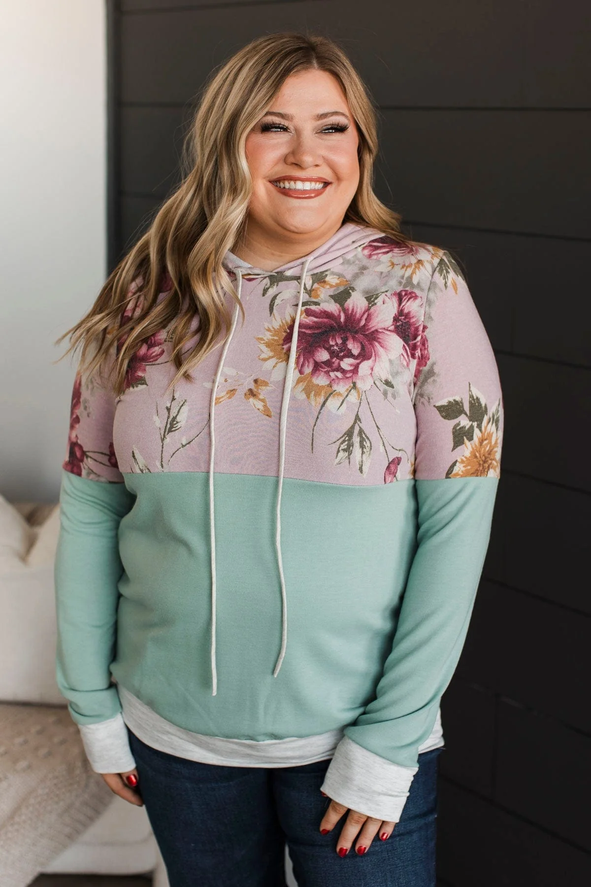 Let Love Grow Hooded Top- Dusty Mauve & Mint - Image 4