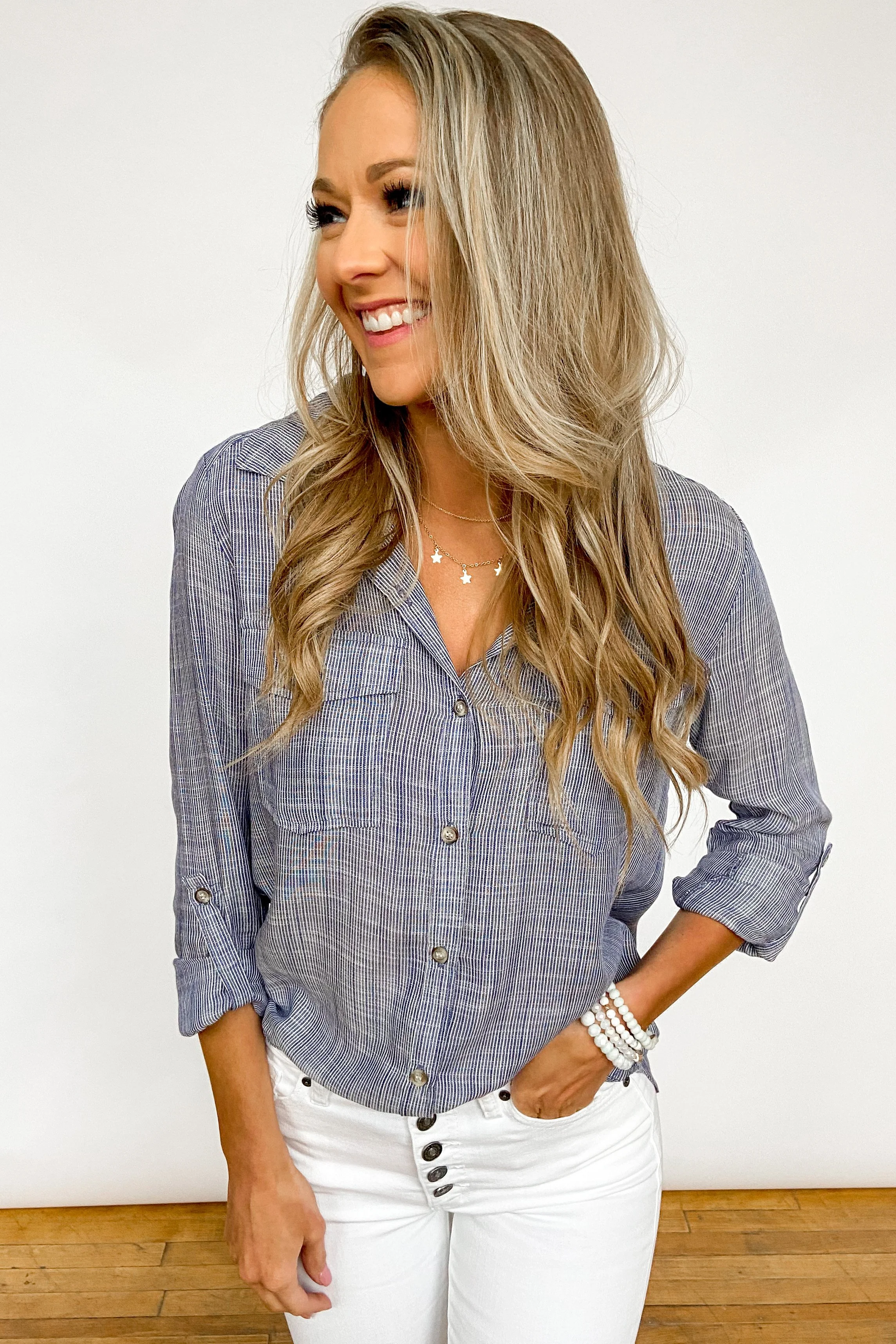 Let Me Adore You Button Down Top- Blue - Image 2