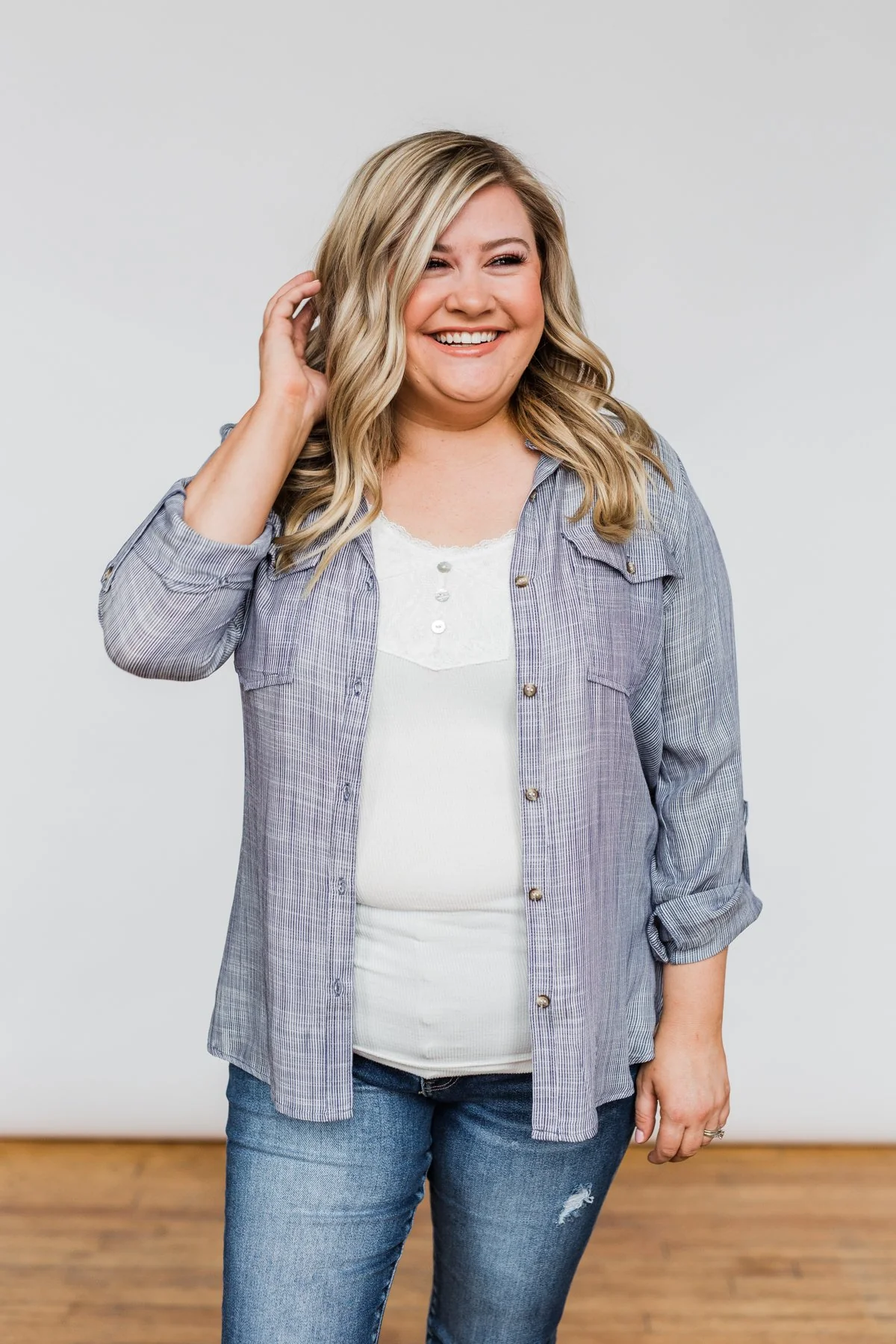Let Me Adore You Button Down Top- Blue - Image 7