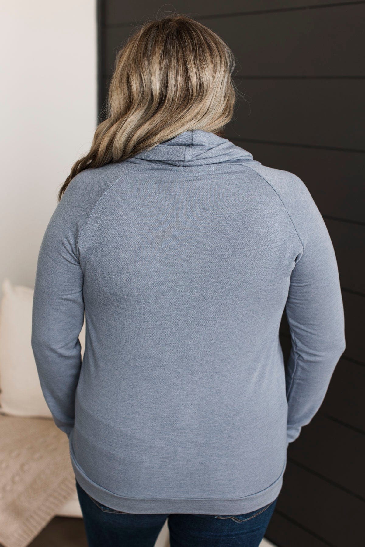 Let Me Be Clear Cowl Neck Top- Denim Blue - Image 4