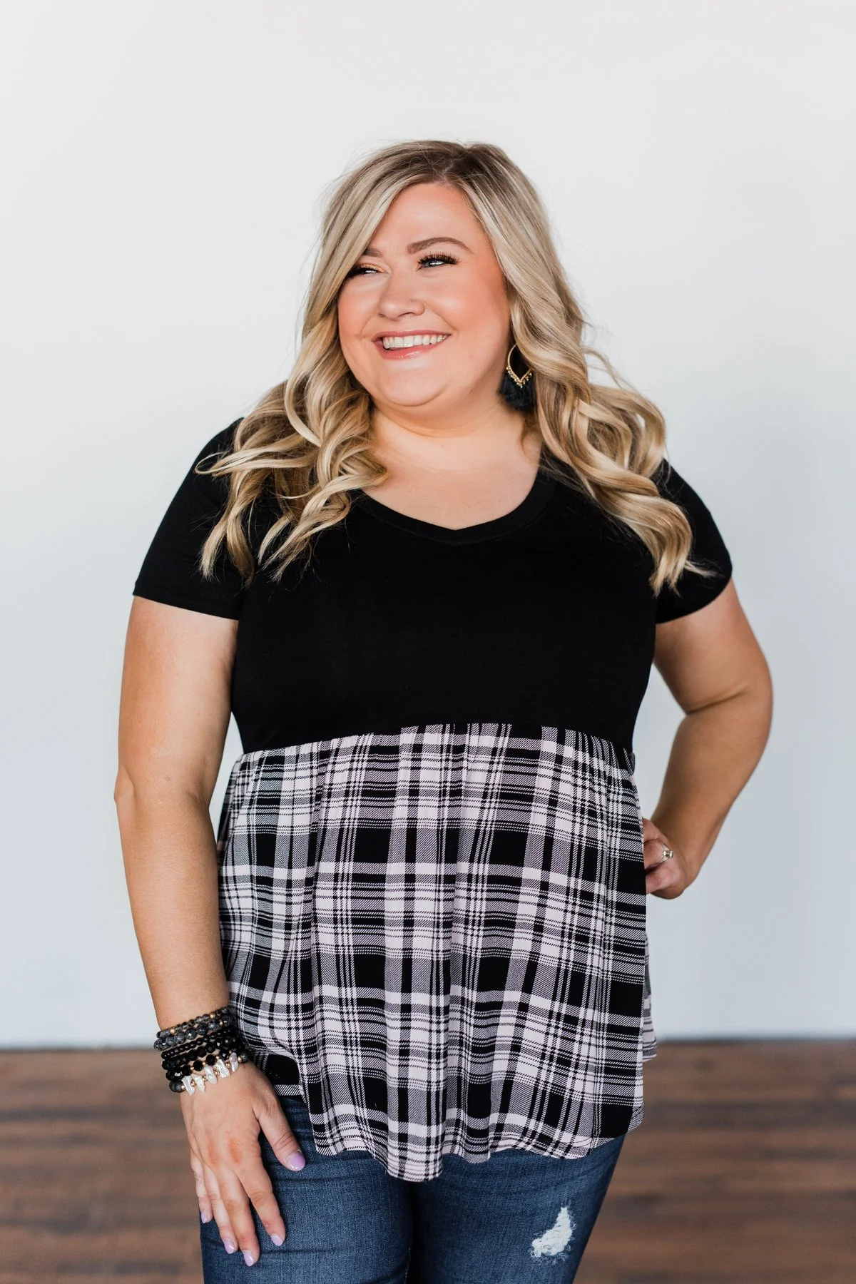Let Me Tell You Plaid BabyDoll Top- Black - Image 10