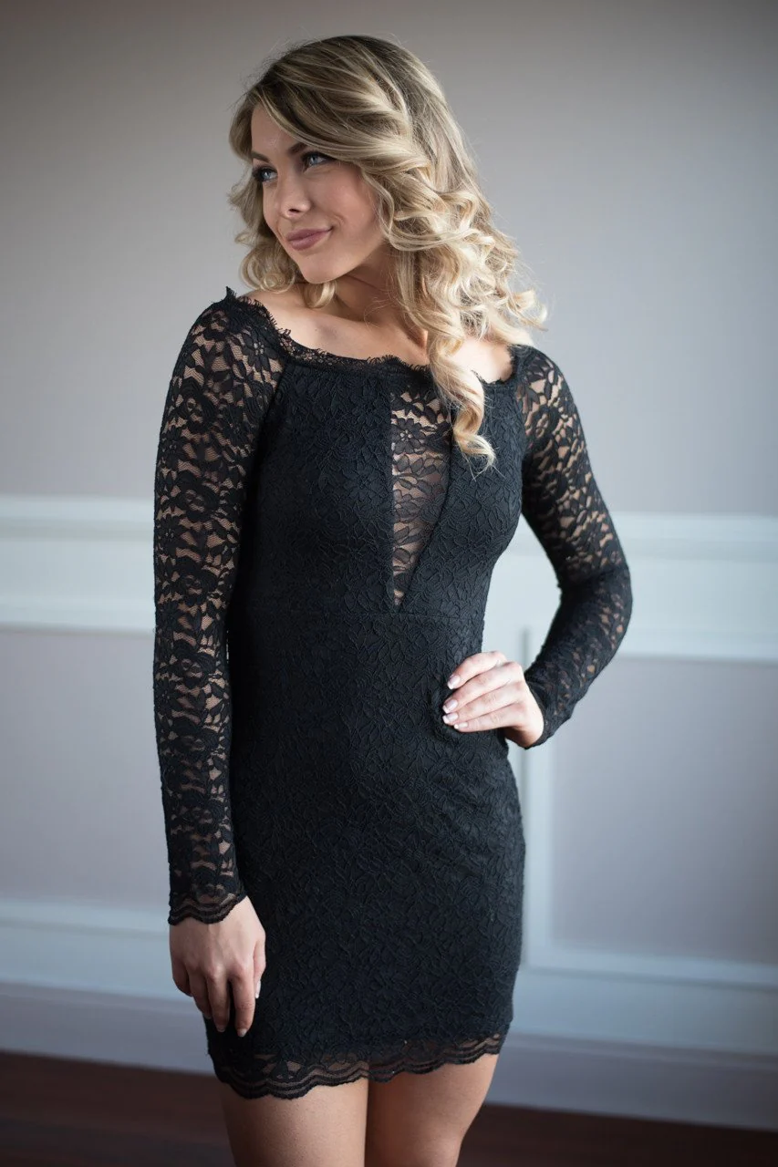Let the Love Flow Black Lace Off the Shoulder Dress - Image 6