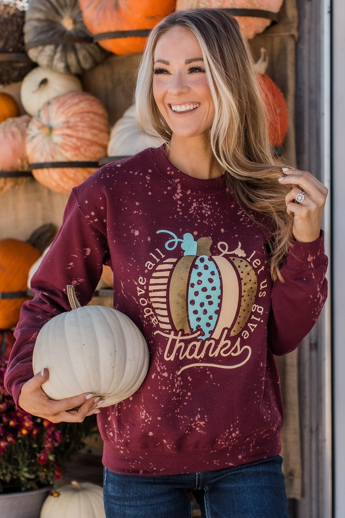 "Let Us Give Thanks" Graphic Crew Neck- Burgundy - Image 2
