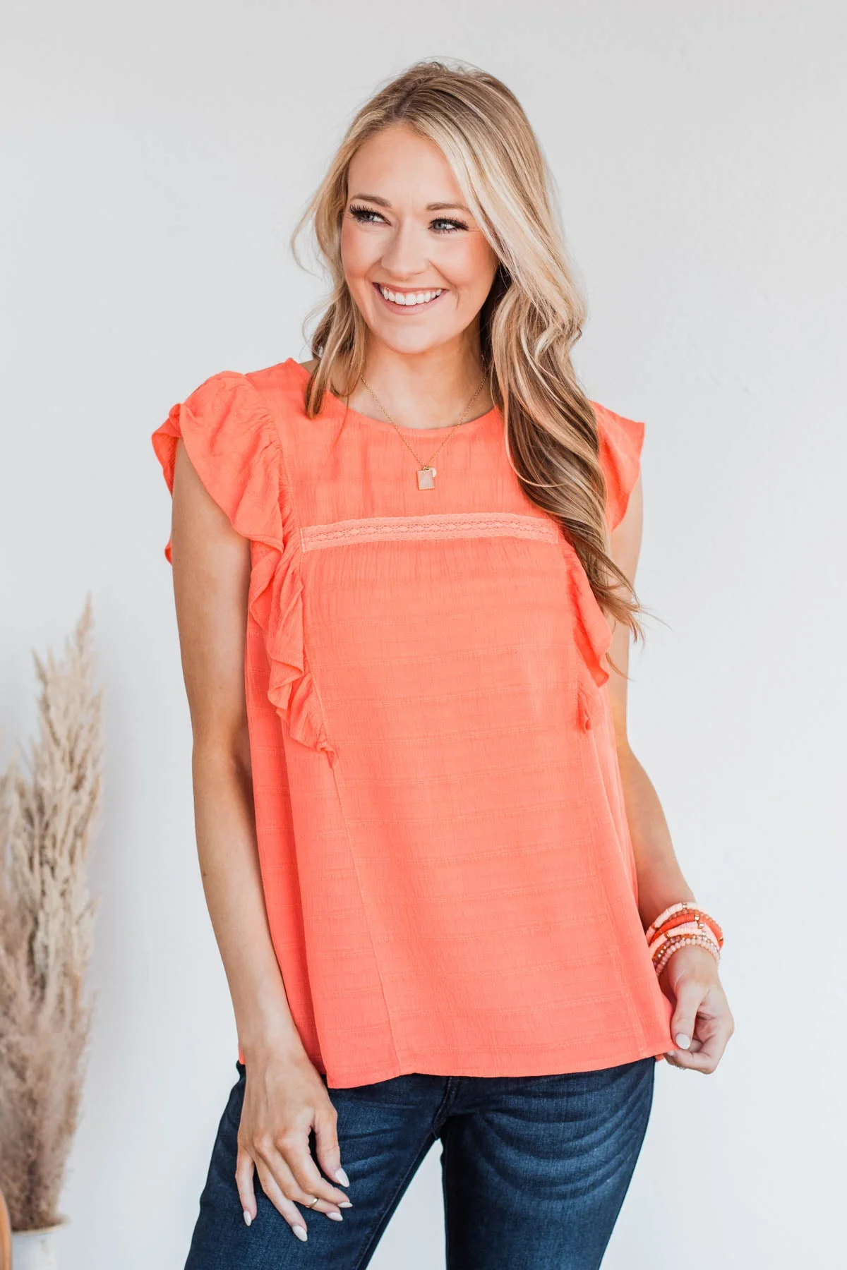 Let You Know Flutter Sleeve Blouse- Hot Coral - Image 3