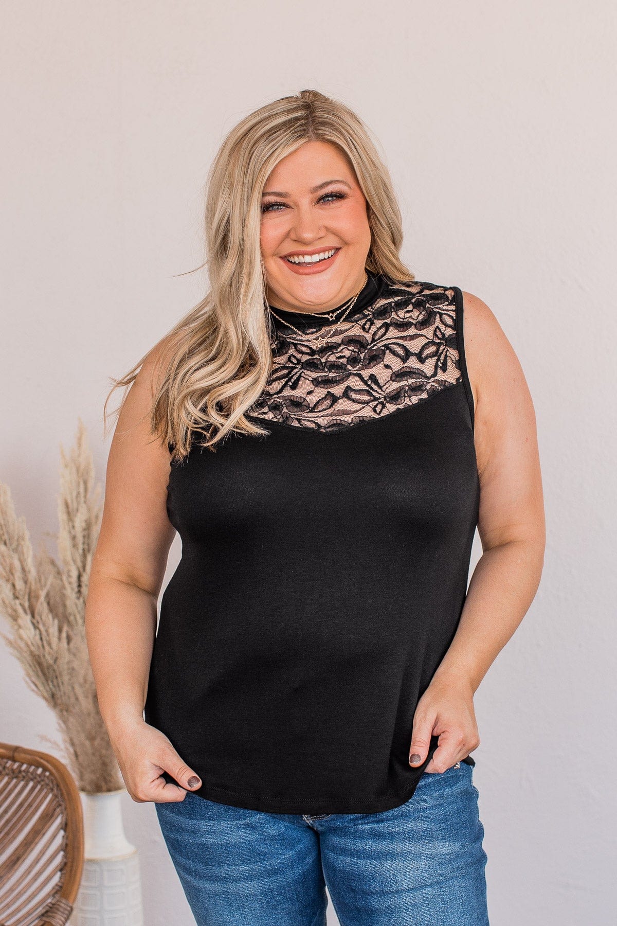 Let Your Hair Down Lace Top- Black - Image 3