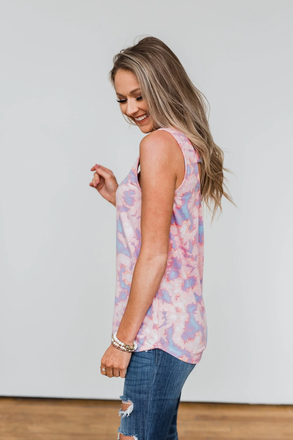 Let Your Smile Shine Tie Dye Tank Top- Pink - Image 8