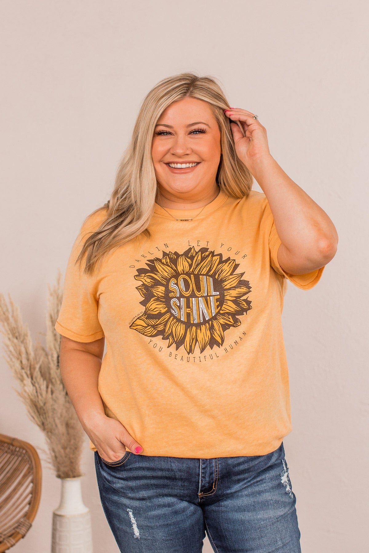 "Let Your Soul Shine" Graphic Tee- Mustard