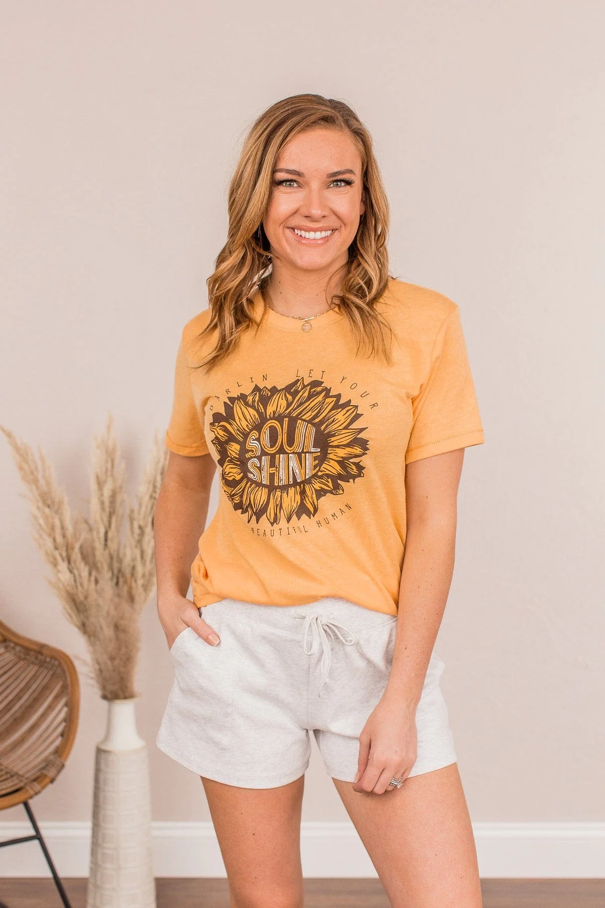 "Let Your Soul Shine" Graphic Tee- Mustard - Image 2